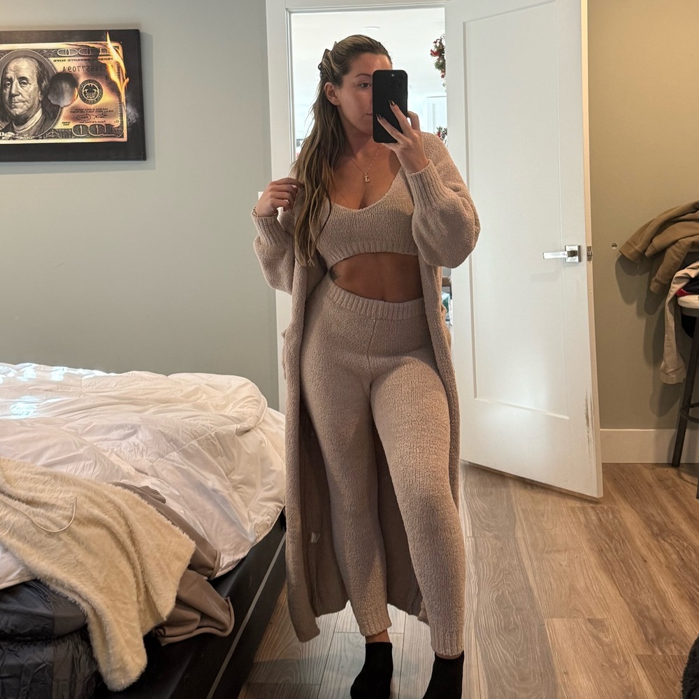 Cozy Beige Knit Cardigan and Pants Set